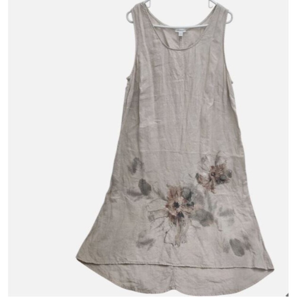 J. Jill Pure Jill 100% Linen Midi Dress Beige Size L Boho with Pockets